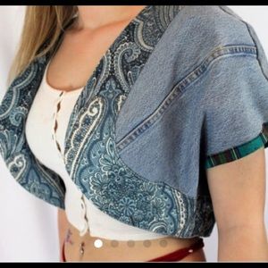 Amazing 90s denim patchwork bolero cropped top